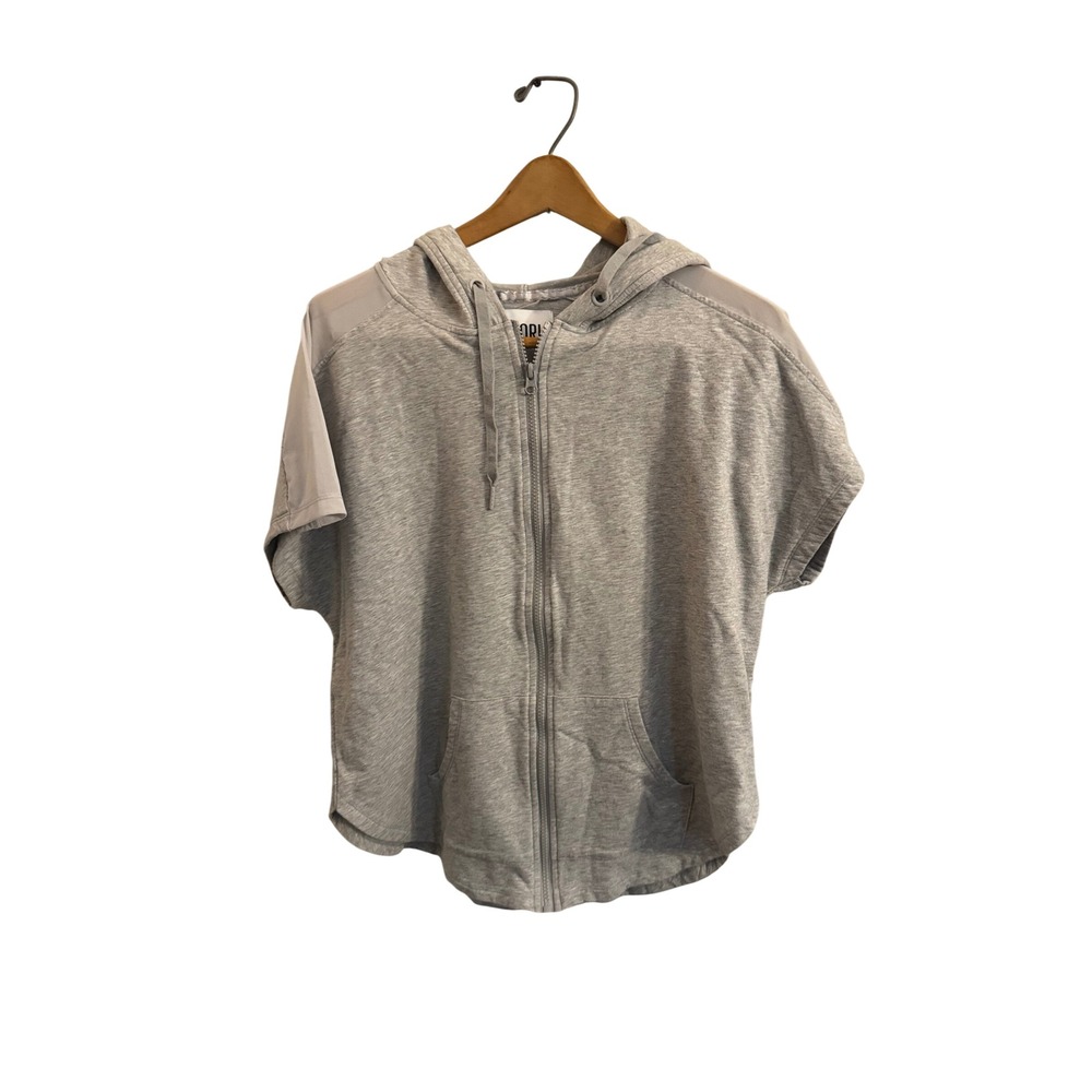 Victoria Sport Womens Gray Short Sleeve Full Zip Mesh Panel Hoodie Small